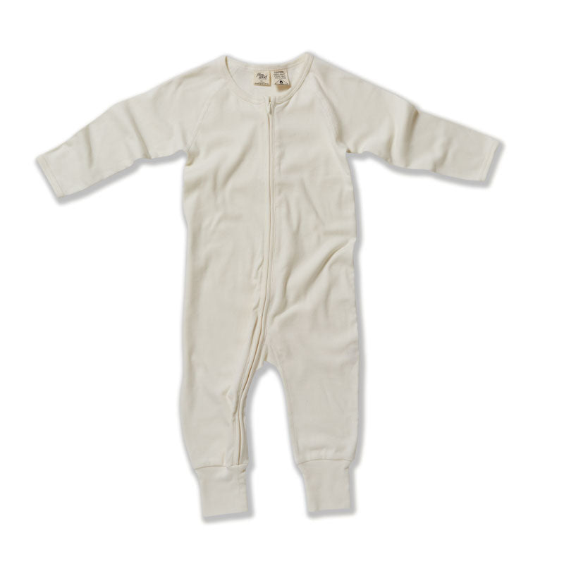 Baby Long Sleeve Zip Romper, Natural White organic cotton 