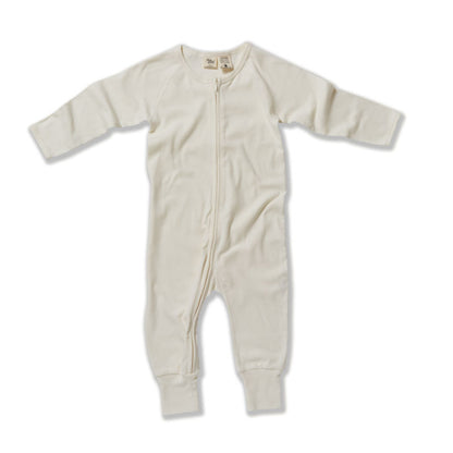 Baby Long Sleeve Zip Romper, Natural White organic cotton 