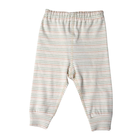 A pair of organic cotton multi striped long pants for babies.
