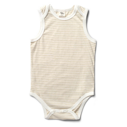 Baby Striped Sleeveless BodySuit , Sage/Nat stripes